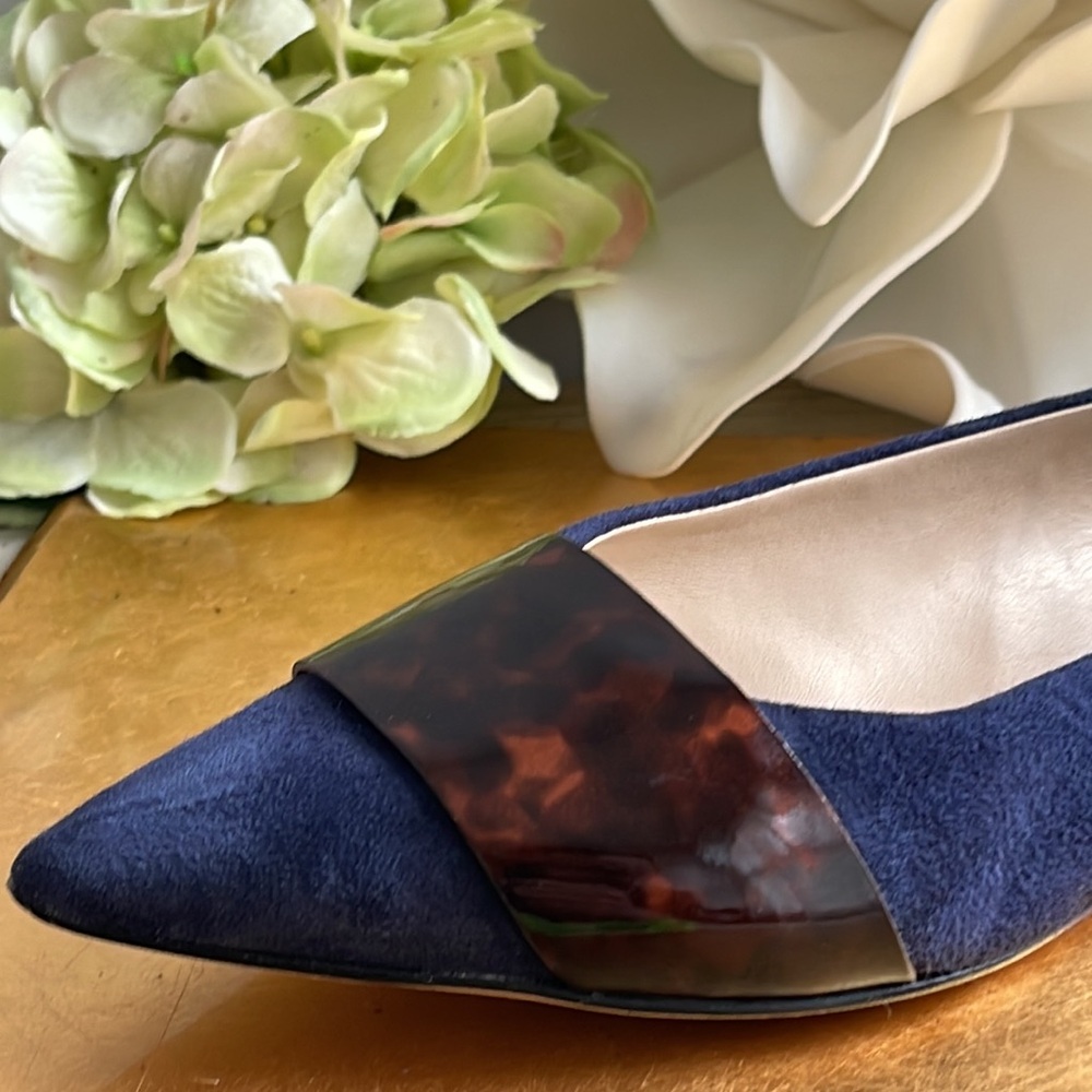 J. McLaughlin Mallory Flats in Navy Suede with Tortoise Shell Detail - Picture 8 of 14